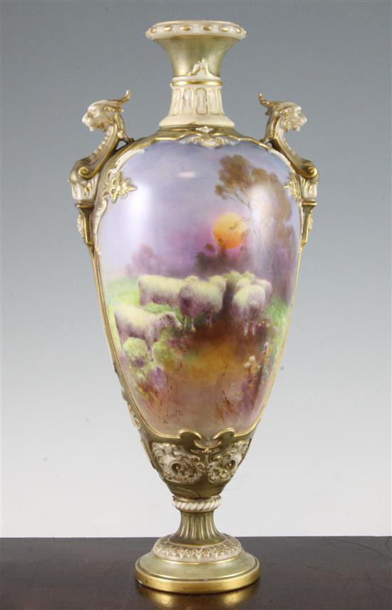 Harry Davis. A large Royal Worcester Shape 1764 vase, 36.5cm, base broken and repaired